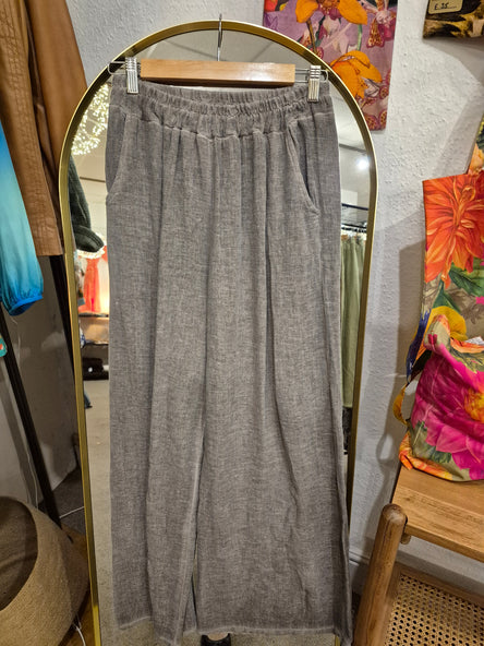 WASHED LINEN TWO POCKETS TROUSERS  MOCHA