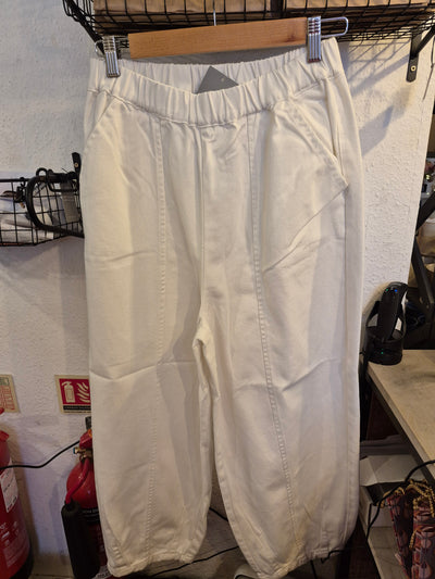 Cotton Barrel Leg Trouser White