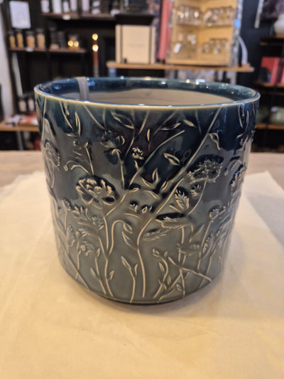 Stoneware Planter Navy Trailing Blooms Large