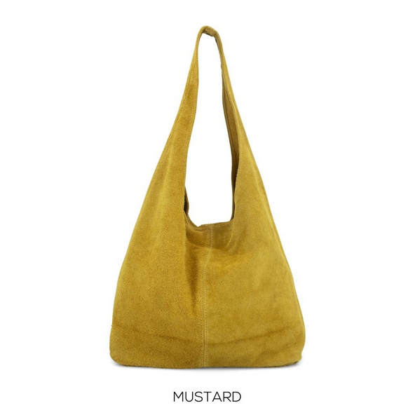 Suede Leather Slouchy Hobo Mustard