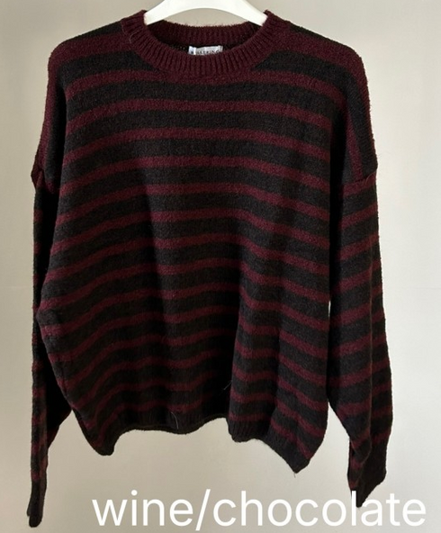Striped Baby Alpaca Long Sleeve Jumper Wine/Chocolate