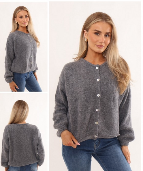 Alpaca Knit Button Through Cardigan Charcoal