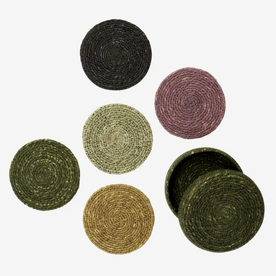 Seagrass coasters in box Greens
