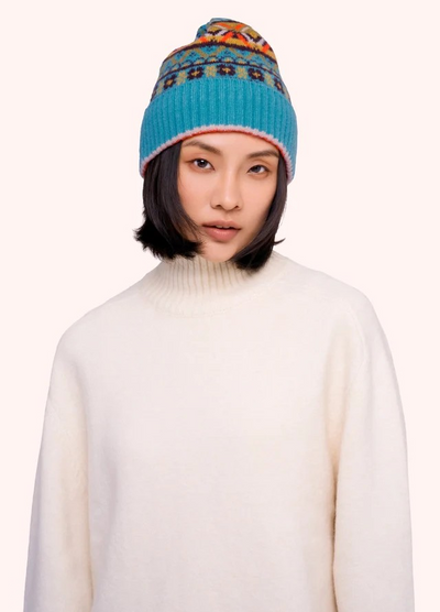 Fair Isle Beanie, Teal Mix