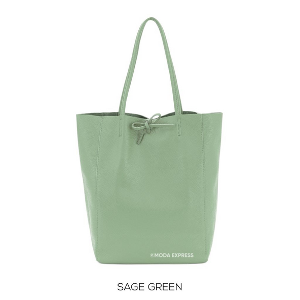 Plain Leather Shopper Sage Green