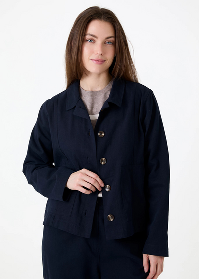 Boxy Cotton Twill Jacket Navy