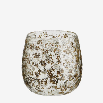 Glass Votive with Flowers D:13x13 cm