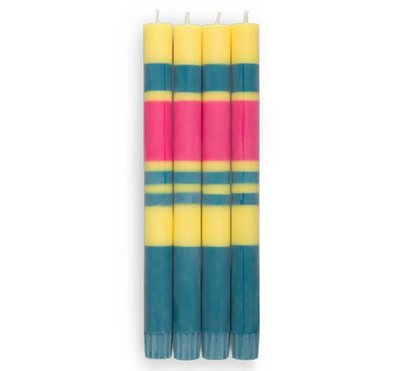 Eco Dinner Candles Striped Sulphur, Neyron & Petrol Eco Dinner Candles, 4 per pack