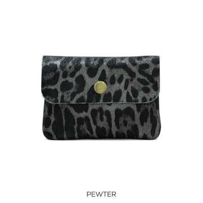 Small Leather Button Purse Animal Print Pewter