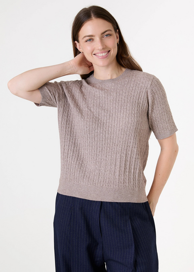 Cashmere Like Cable Short Sleeve Jumper Mink