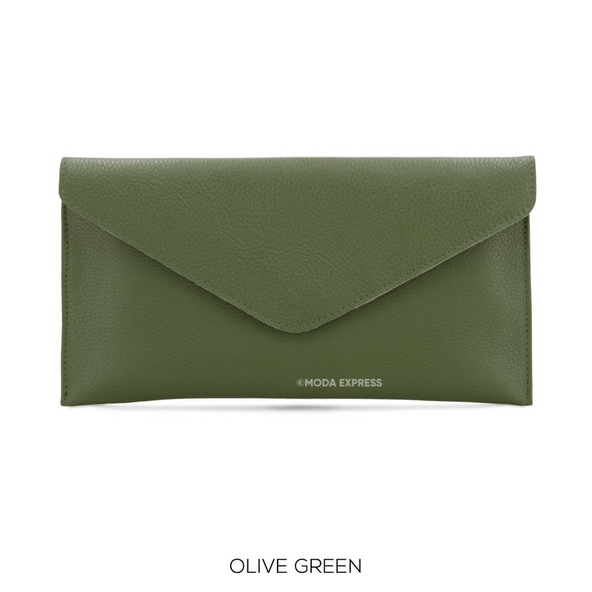 Leather Envelope Clutch  Bag - Olive Green