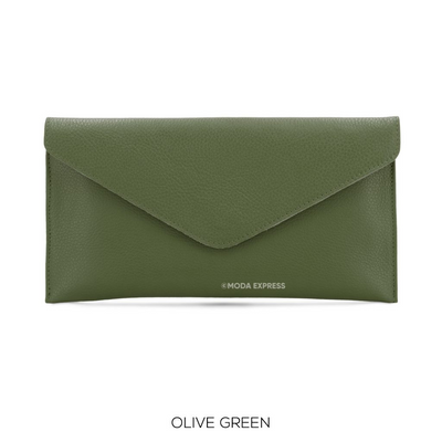 Leather Envelope Clutch  Bag - Olive Green