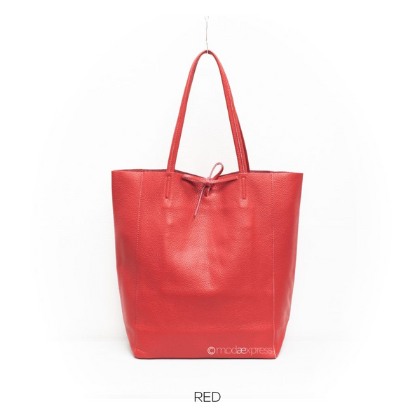 Plain Leather Shopper Red