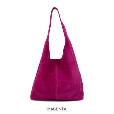 Suede Leather Slouchy Hobo Magenta