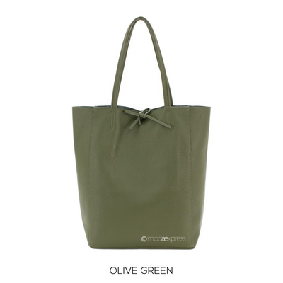 Plain Leather Shopper Olive Green