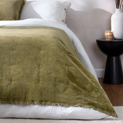 Jaye Cotton Velvet Bedspread Moss