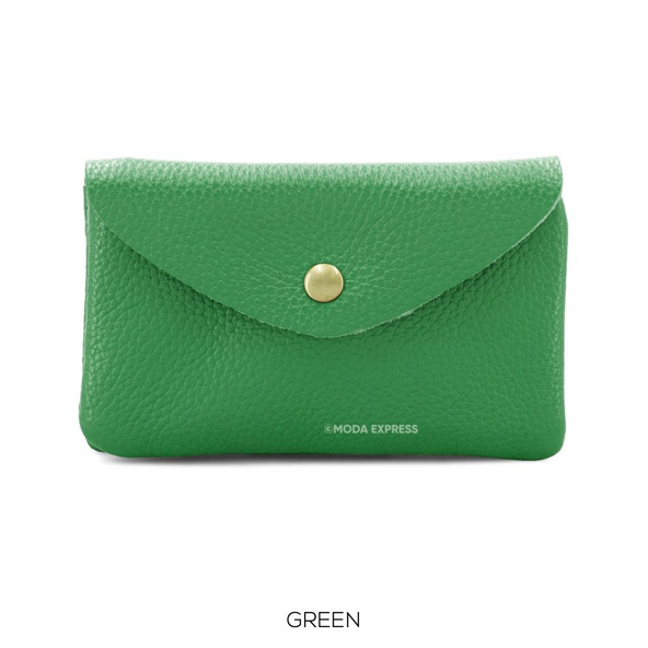 Large Leather Button Purse Green
