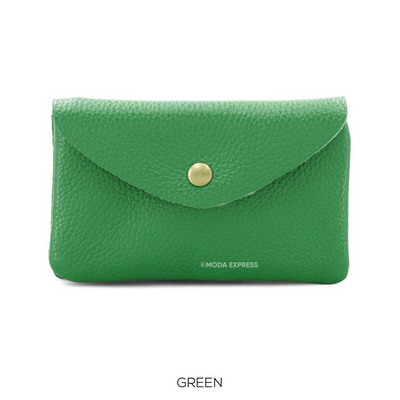 Large Leather Button Purse Green