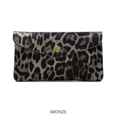 Large Leather Button Purse Animal Print Bronze