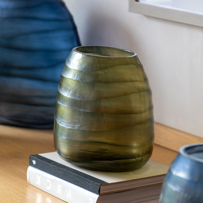 Sinfin Handblown Carved Olive Vase Small