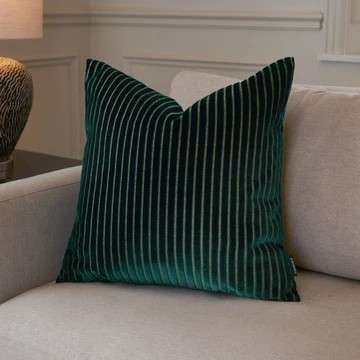 Savoy Stripe Velvet Cushion Emerald