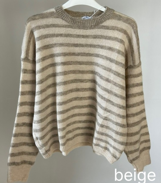 Striped Baby Alpaca Long Sleeve Jumper Beige