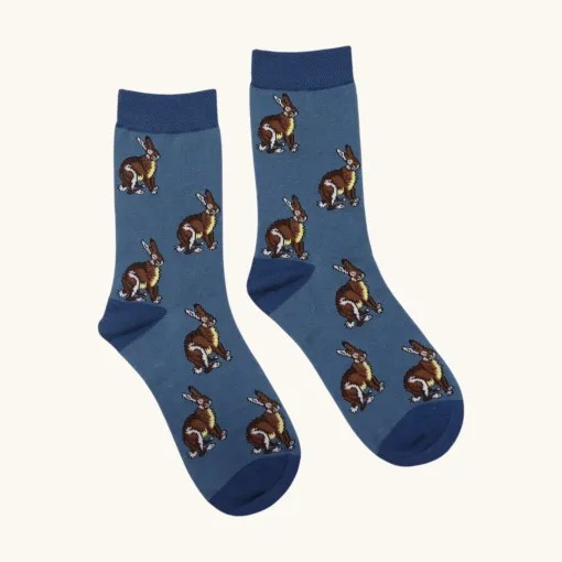 Blue Hasty Hare Print Bamboo Socks