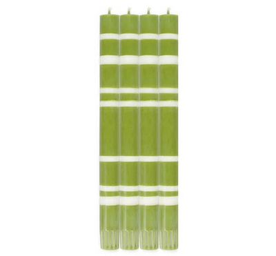 Eco Dinner Candles 2 Striped Pistachio Green & Pearl Eco Dinner Candles, 4 per pack