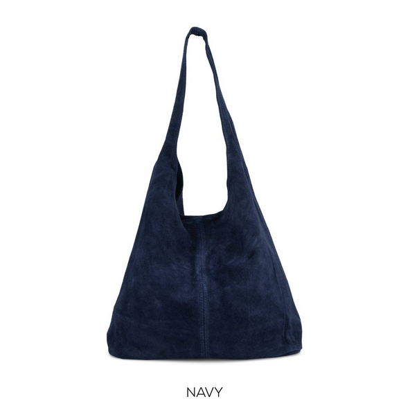 Suede Leather Slouchy Hobo Navy